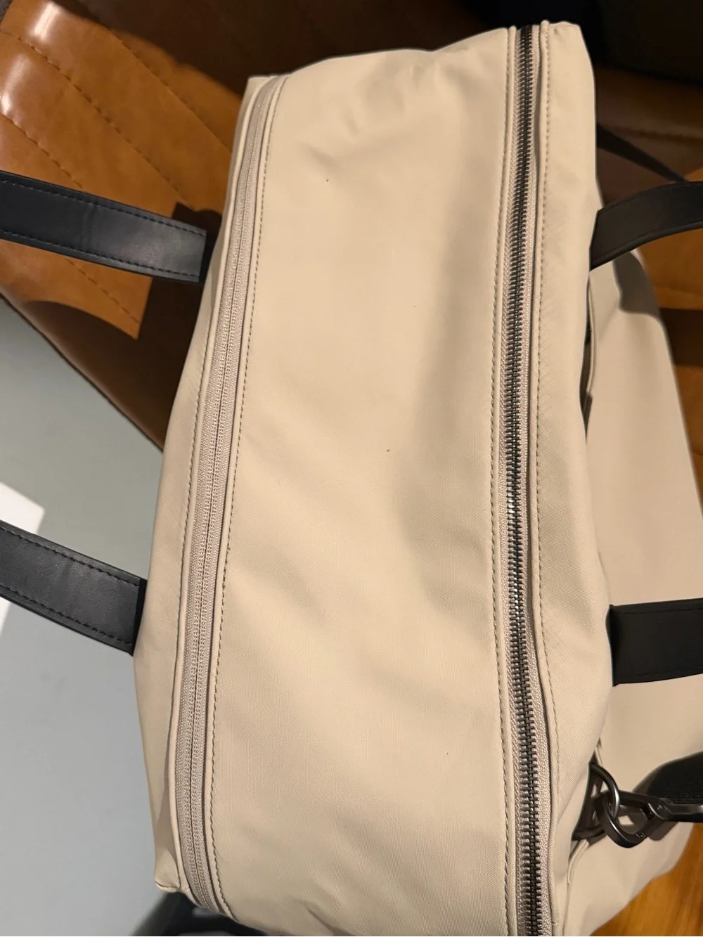 Away Beige The weekender Tote Bag with Black Handles